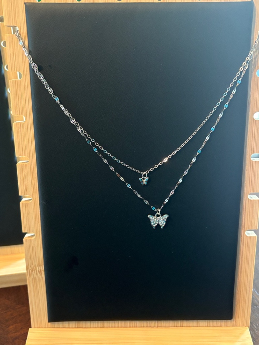 Sterling Silver Butterfly Layered Necklace in Turquoise and Silver